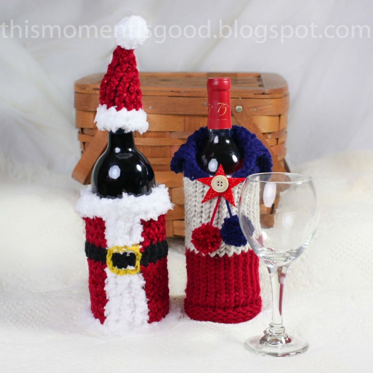 WINE BOTTLE COVERS, LOOM KNITTING PATTERN! SIX UNIQUE HOLIDAY WINE BOTTLE COVER