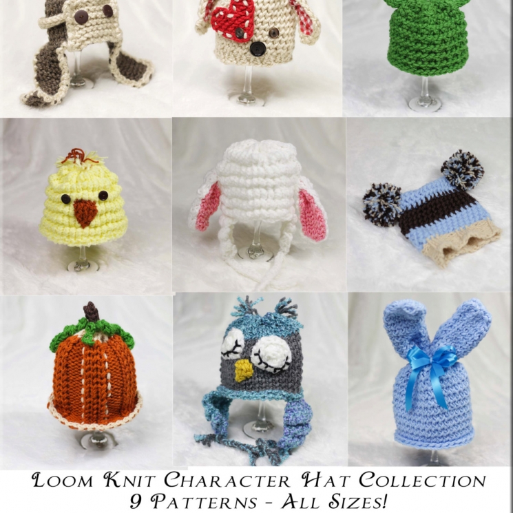 LOOM KNIT CHARACTER HAT PATTERN COLLECTION, 9 ADORABLE PATTERNS