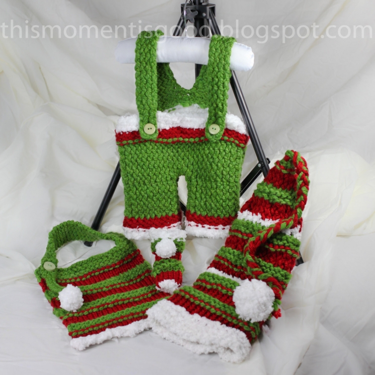 Loom Knit Overall Pattern, booties, bib and Elf Hat Pattern Set