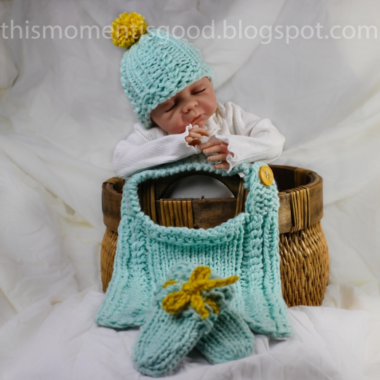 LOOM KNIT CABLE BABY BIB, NEWBORN HAT AND BABY MITTS PATTERN.