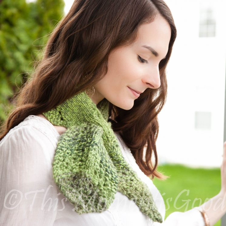 Loom Knit Leaves & Lace Ascot, Keyhole Scarf