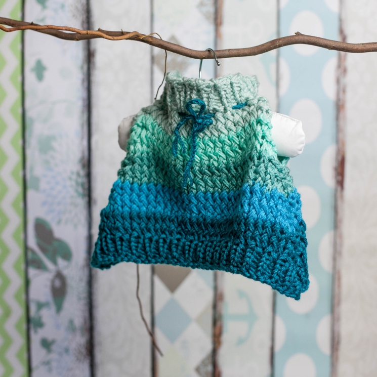 Loom Knit Poncho Hat Set Pattern for Newborn. Baby Cape, Hat With Bow, Ombre Col