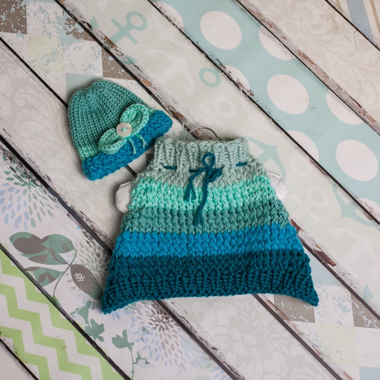 Loom Knit Poncho Hat Set Pattern for Newborn. Baby Cape, Hat With Bow, Ombre Col