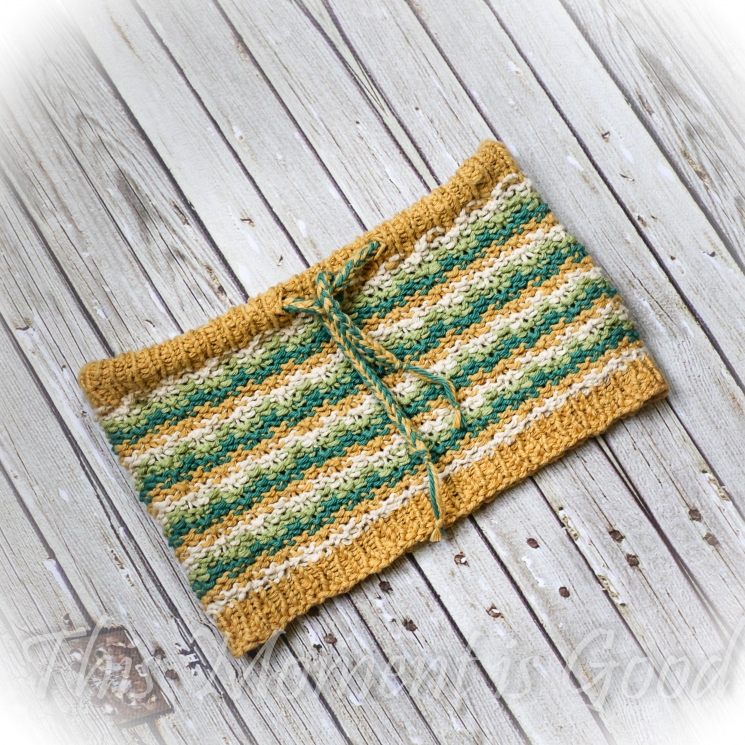 Loom Knit Drawstring Cowl PATTERN, Cotton Neckwarmer With Easy Colorwork Wave Pa