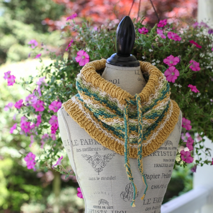 Loom Knit Drawstring Cowl PATTERN, Cotton Neckwarmer With Easy Colorwork Wave Pa