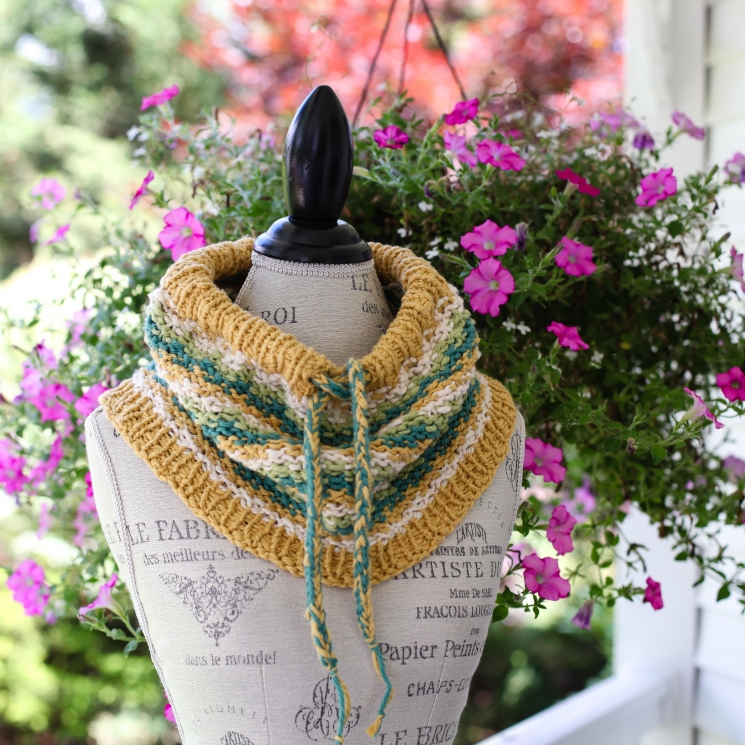 Loom Knit Drawstring Cowl PATTERN, Cotton Neckwarmer With Easy Colorwork Wave Pa