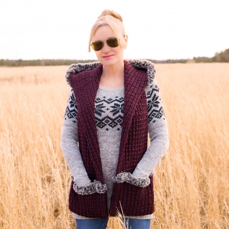 Loom Knit Scoodie Pocket Scarf PDF PATTERN. Warm Wrap With Hood and Faux Fur Tri