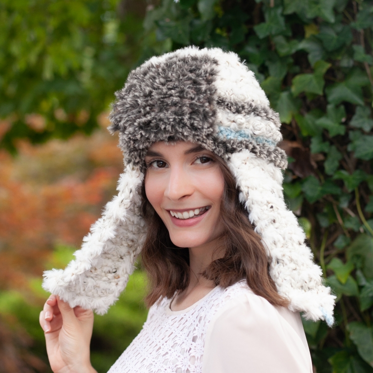 Loom Knit Faux Fur Trapper Hat and Cowl PDF PATTERN. Ultra-soft, luxury Neckwarm