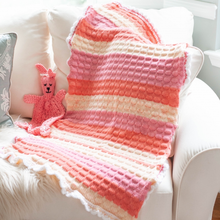 Loom Knit Baby Blanket With Crochet Edging PATTERN. Stroller Size, Tuck Stitch,