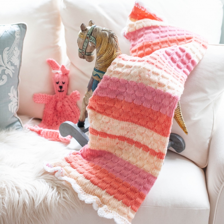 Loom Knit Baby Blanket With Crochet Edging PATTERN. Stroller Size, Tuck Stitch,