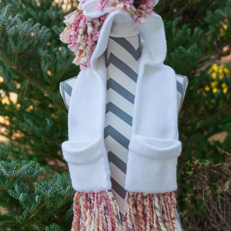 Loom Knit Unicorn Pocket Scarf With Hood PDF PATTERN. Double Pockets for hands a