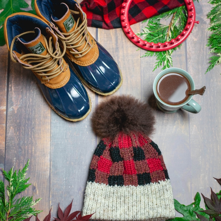 Loom Knit Buffalo Plaid Hat & Boot Toppers Pattern Set. Extra Warm Winter Loom K