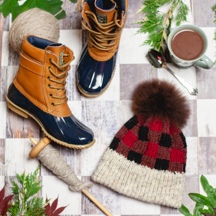 Loom Knit Buffalo Plaid Hat & Boot Toppers Pattern Set. Extra Warm Winter Loom K