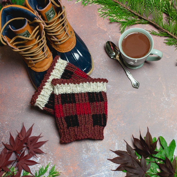 Loom Knit Buffalo Plaid Hat & Boot Toppers Pattern Set. Extra Warm Winter Loom K