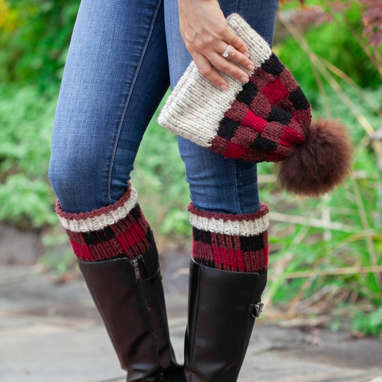 Loom Knit Buffalo Plaid Hat & Boot Toppers Pattern Set. Extra Warm Winter Loom K