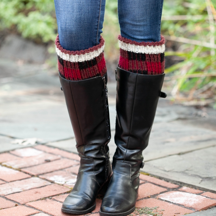 Loom Knit Buffalo Plaid Hat & Boot Toppers Pattern Set. Extra Warm Winter Loom K