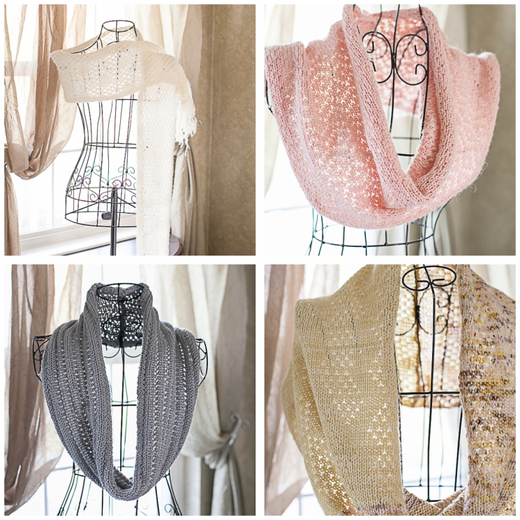 Loom Knit Lace Shawl, Snood, Cowl, Scarf, Table Runner Pattern Collection. 4 des