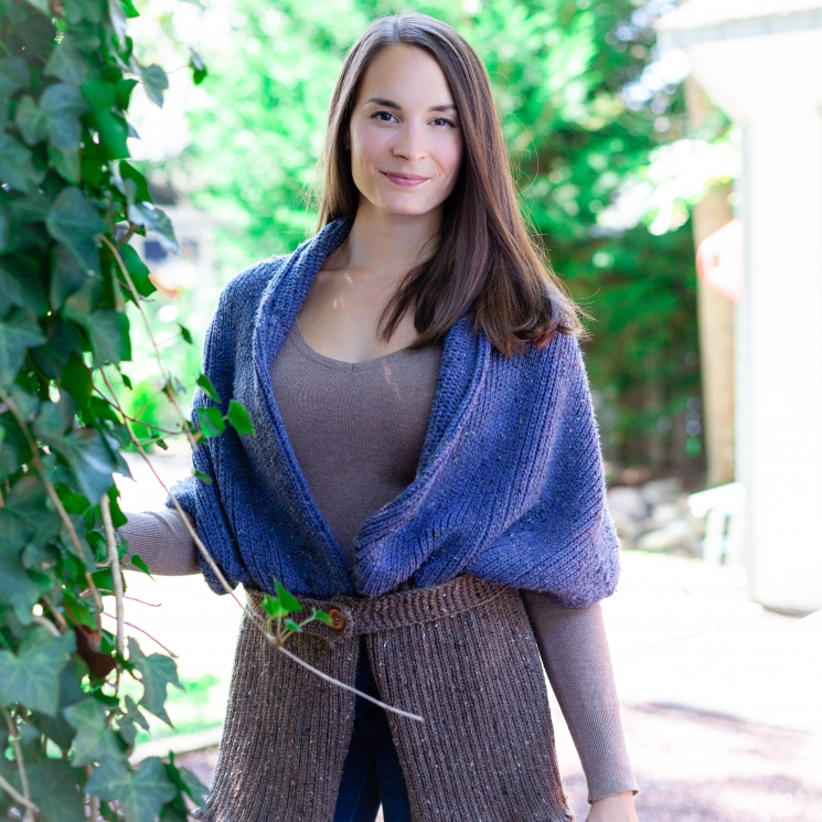 loom knit sweater scarf with belt pattern. PDF Download.