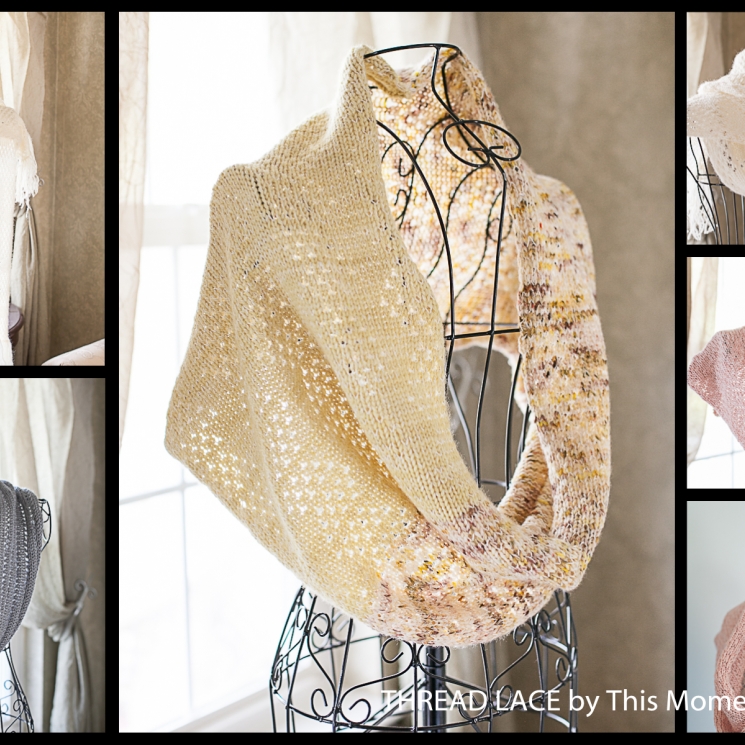 Loom Knit Lace Shawl, Snood, Cowl, Scarf, Table Runner Pattern Collection. 4 des