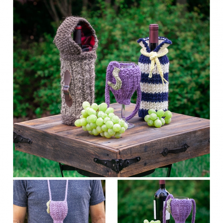 Loom Knit Wine Themed Pattern Collection, 3 PDF Patterns included; Wine glass la