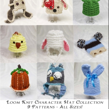 LOOM KNIT CHARACTER HAT PATTERN COLLECTION, 9 ADORABLE PATTERNS