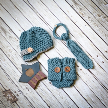 loom knit newsboy, tie, diaper cover pattern set.