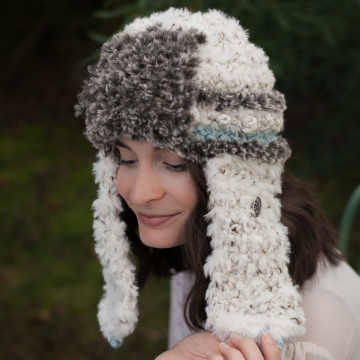 Loom Knit Faux Fur Trapper Hat and Cowl PDF PATTERN. Ultra-soft, luxury Neckwarm