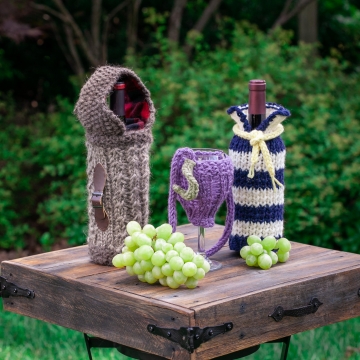 Loom Knit Wine Themed Pattern Collection, 3 PDF Patterns included; Wine glass la