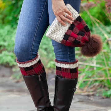 Loom Knit Buffalo Plaid Hat & Boot Toppers Pattern Set. Extra Warm Winter Loom Knit With Easy Colorwork. PDF PATTERN Download. Loom Knit Buffalo Plaid Hat & Boot Toppers Pattern Set. Extra Warm Winter Loom K