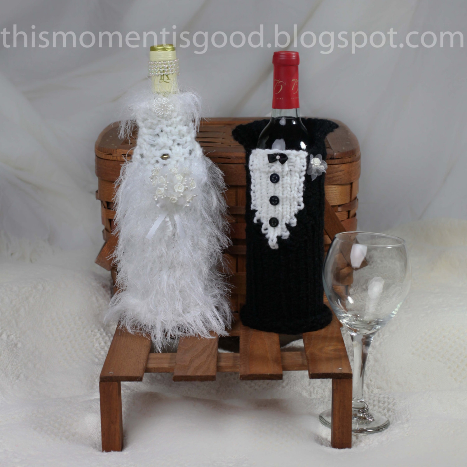 Loom Knit Wine Bottle Cover Pattern Bride Groom 2 Patterns
