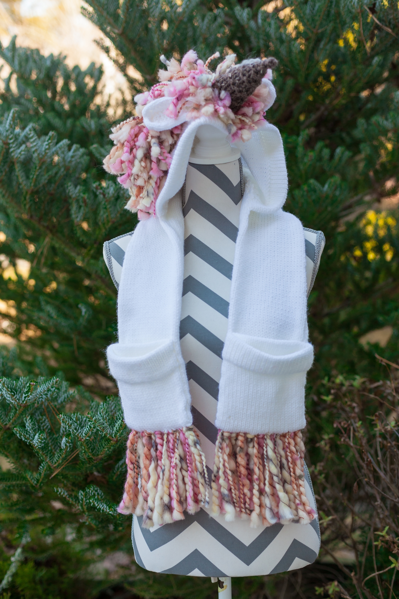 Loom Knit Unicorn Pocket Scarf With Hood PDF PATTERN