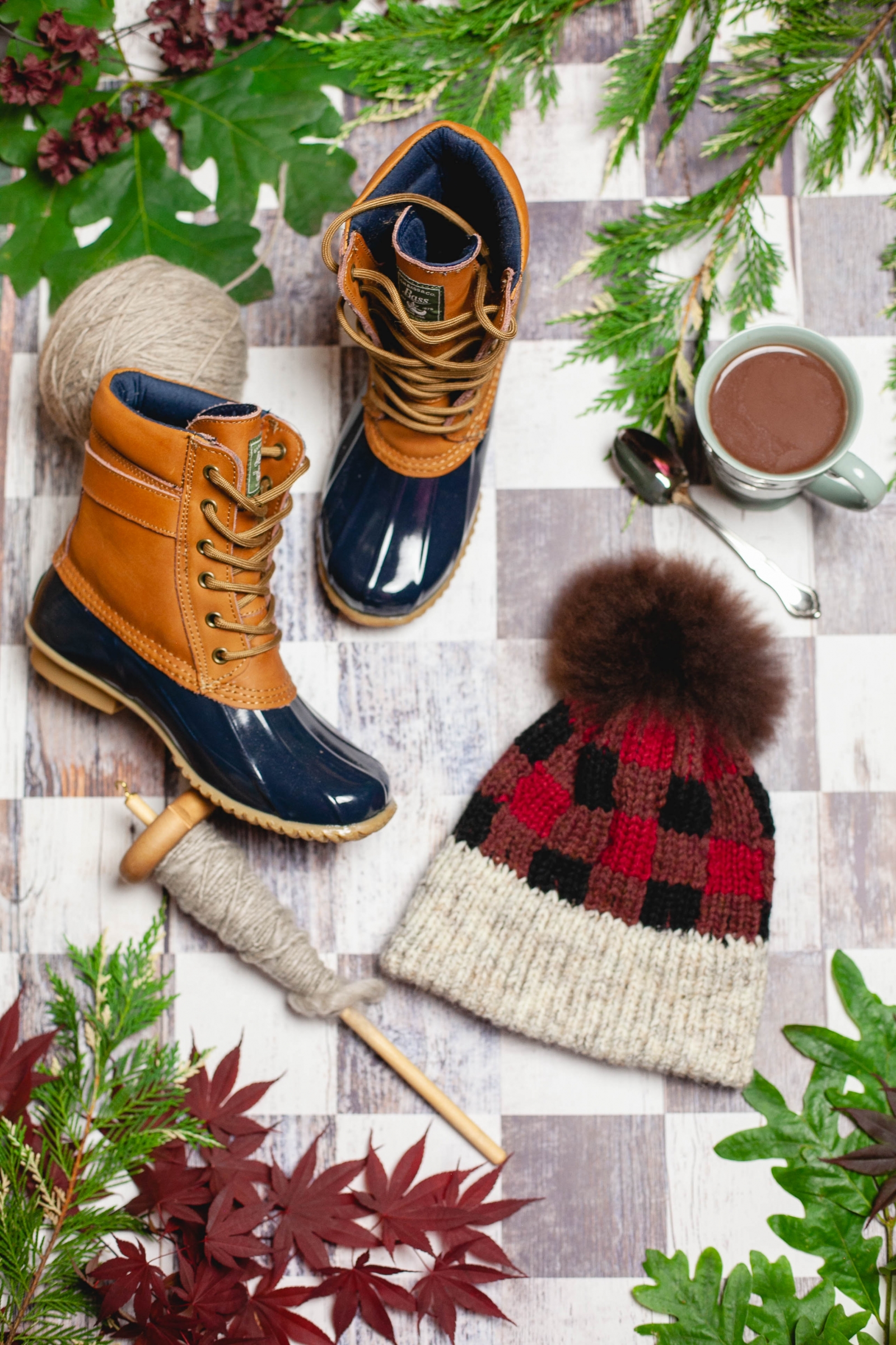 Loom Knit Buffalo Plaid Hat Boot Toppers Pattern Set This