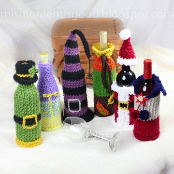 Wine Bottle Covers, Loom Knitting Pattern!  Six Unique Holiday Wine Bottle Cover Patterns. Great Gift Idea!  PATTERN ONLY!