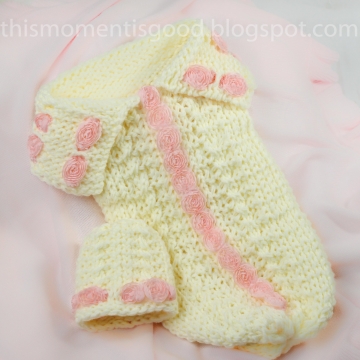 Loom Knit Newborn Cocoon with Roses PATTERN;  Plus coordinating hat in two sizes, Newborn and 3 mos+.  PATTERN ONLY!