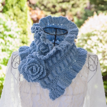 Loom Knit Scarf Cowl PATTERN Victorian Neckwarmer Cowl PATTERN with Ruching, Ruffles and a Rose! PDF is available for immediate download!