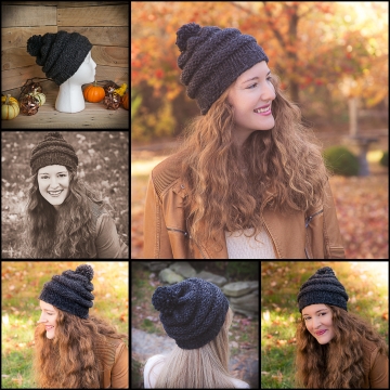 Loom knit bulky hat PATTERN collection. 5 patterns included. Mock cable, earflap, eyelet, lace, textured, knit purl hats. adult and teen sizes.