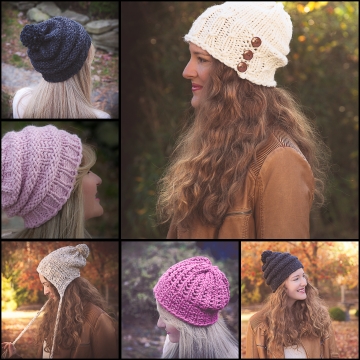 Loom knit bulky hat PATTERN collection. 5 patterns included. Mock cable, earflap, eyelet, lace, textured, knit purl hats. adult and teen sizes.