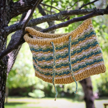 Loom Knit Drawstring Cowl PATTERN, Cotton Neckwarmer With Easy Colorwork Wave Pattern, 4 Season Loom Knitting Pattern PDF.