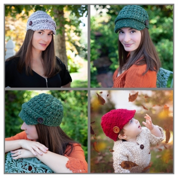 Loom Knit Newsboy Hat PATTERN Collection. 3 PDF Digital Patterns Included. Sized For Baby 6 mos+ to Adult.
